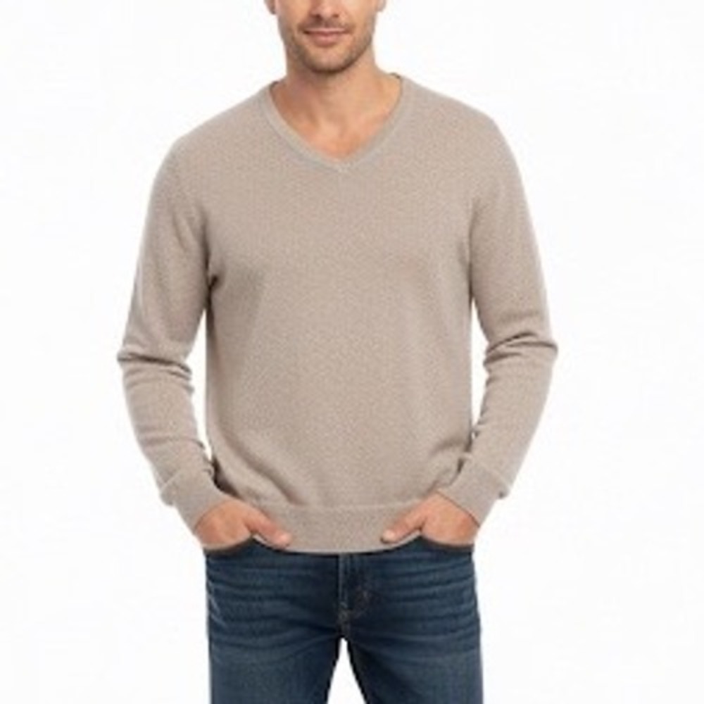 BANANA REPUBLIC Luxury Blend Silk Cashmere V Neck Sweater‎ SZ L Beige Tan Casual